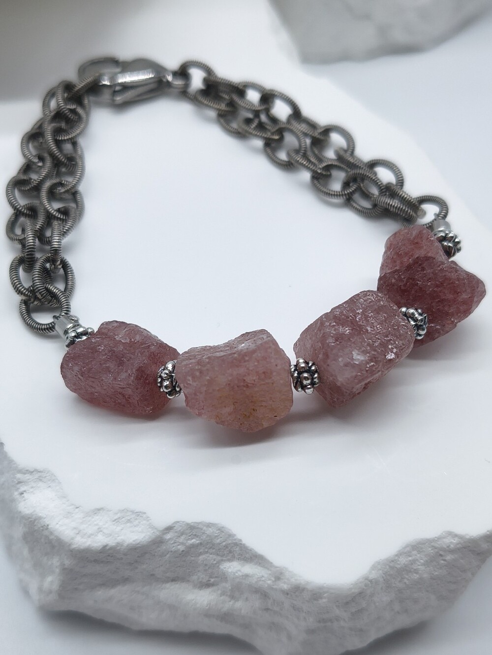 Natural Rough Cut Strawberry Quartz Nugget Bracelet